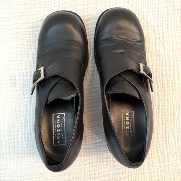 Arizona Chunky Loafer Size 8.5 Black Leather Block Heel Buckle Slip On 90s Y2k - Picture 2 of 9